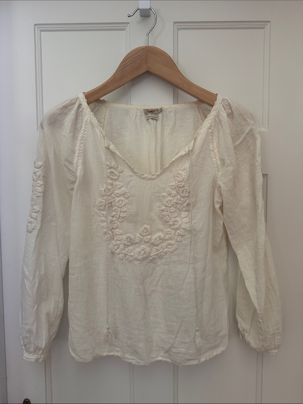 Women's Faherty Cream Embroidered Peasant Blouse (S)